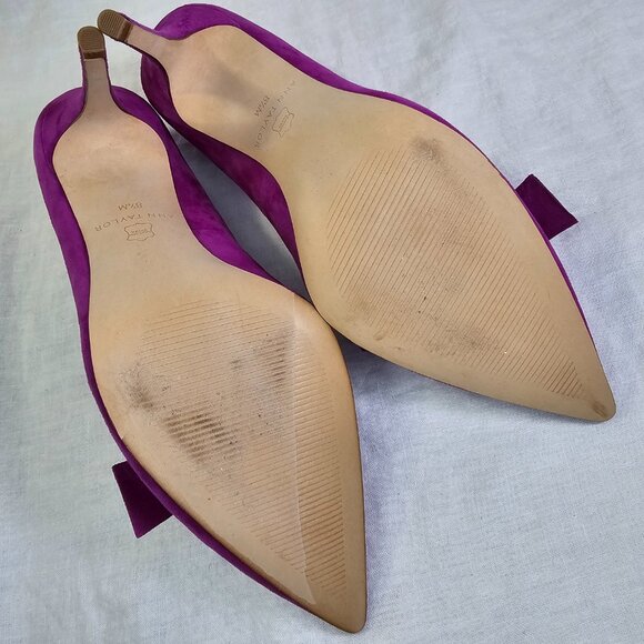 Ann Taylor Odette Suede Bow 3.25” Stiletto Heel Pump 8.5 Cool Berry Fuchsia - Picture 8 of 13